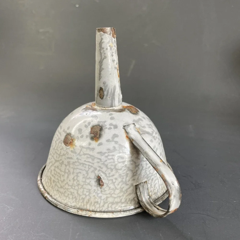 Vintage Small Gray Enamelware Graniteware Funnel Farmhouse 4 1/4